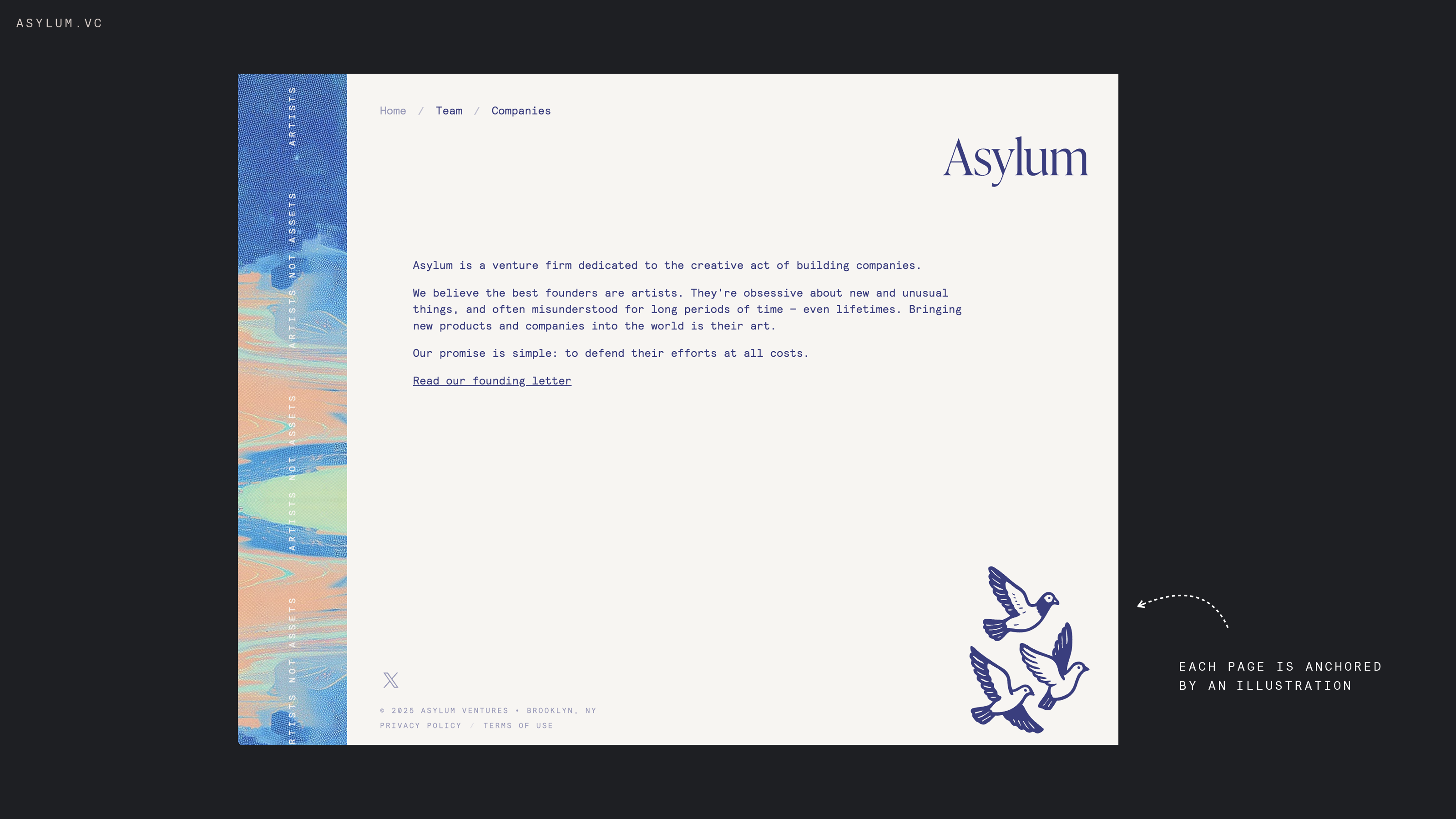 Asylum venture firm website homepage design featuring new visual identity