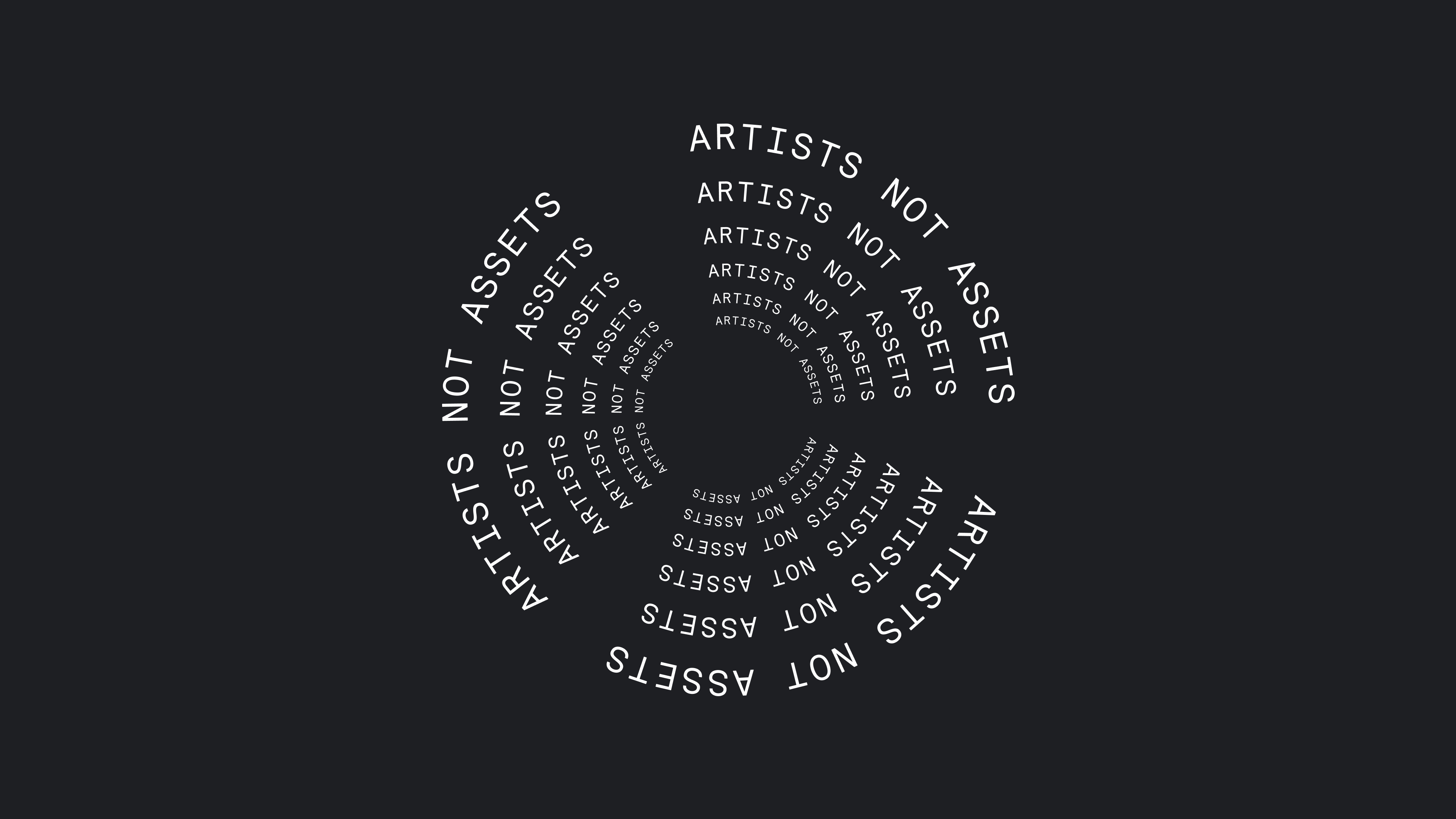 Asylum brand typography design featuring 'Artists Not Assets' messaging