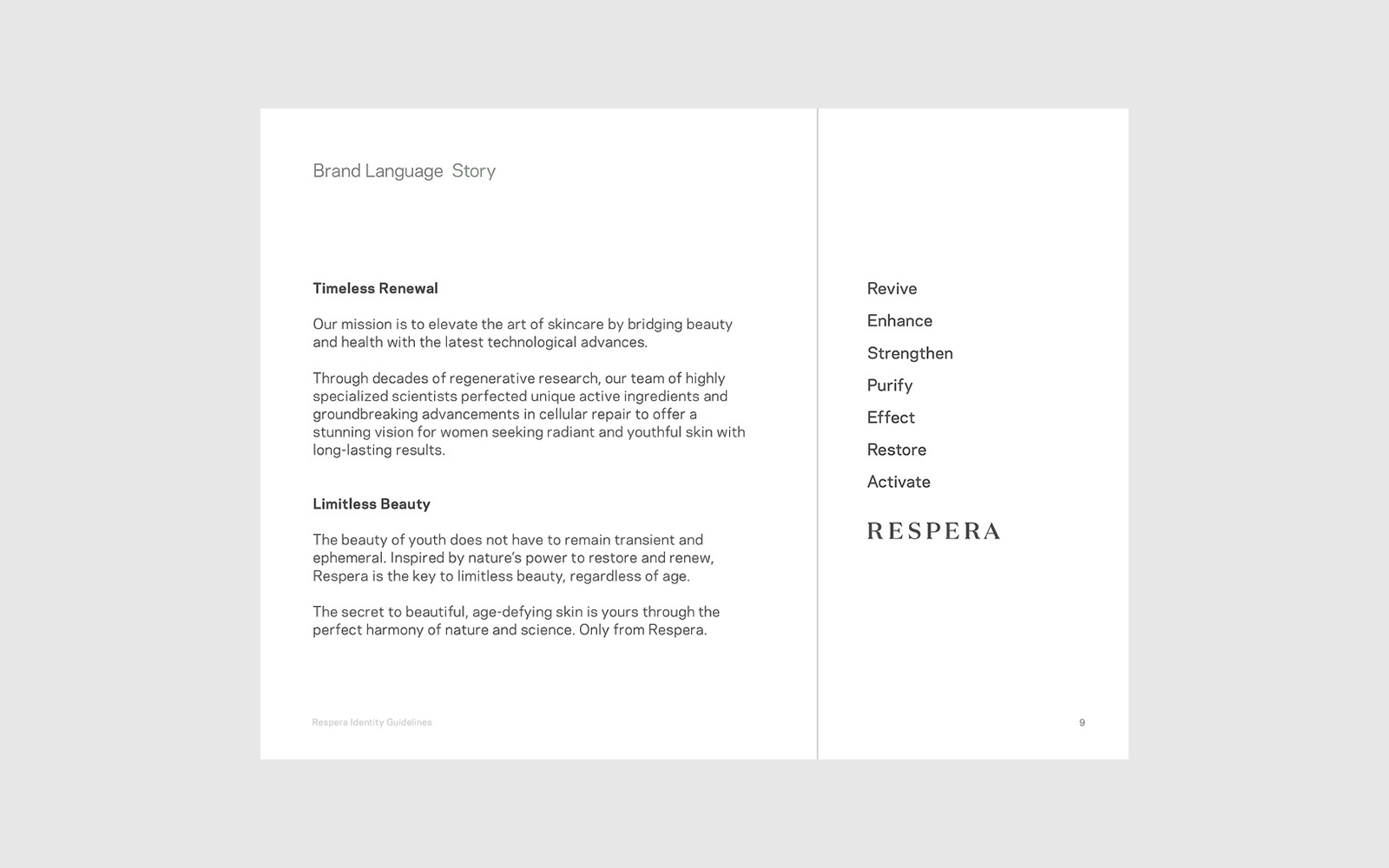 Respera beauty brand color palette and typography system
